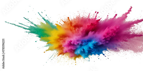 Vibrant Explosion of Colorful Powder Paint. A dynamic and colorful explosion of vibrant powder paint in various hues.