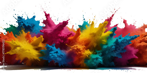 Vibrant Explosion of Colorful Powder Paint. A dynamic and colorful explosion of vibrant powder paint in various hues.