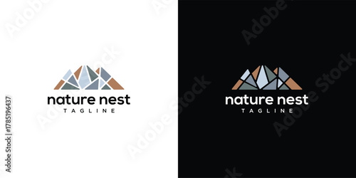 mountain logo vector icon illustration. mountain logo design template elements created with rocks forming a mountain