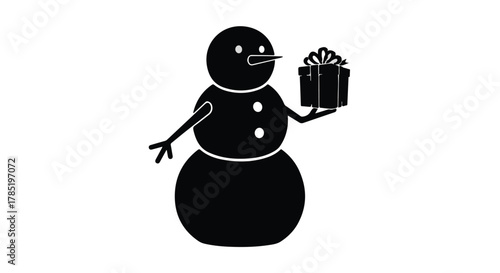 Cheerful snowman holding a festive gift box, perfect for holiday greetings