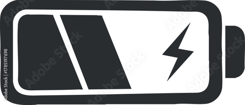 Minimalist flat design vector illustration of a battery symbol representing energy and power levels for technology and design projects