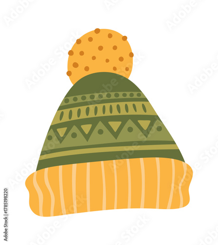 Green winter hat with pompom