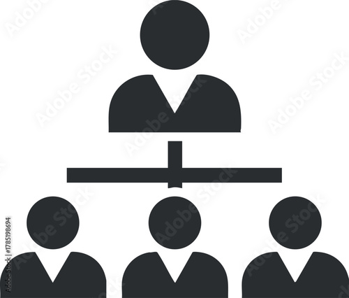 Simple flat vector illustration of a hierarchical organization structure with a leader and team members, suitable for business and management contexts