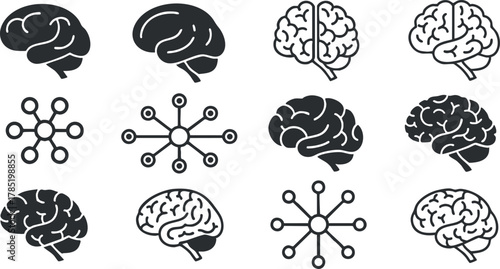 Modern flat vector illustration of brain icons and neural network concepts for educational and health-related design projects