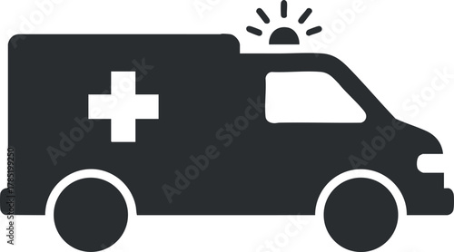 Modern flat design vector illustration of an ambulance vehicle with emergency lights and medical symbols for healthcare and emergency services