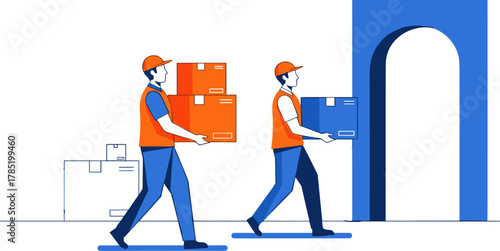 Delivery Men Carrying Boxes - Efficient Service and Logistics Illustration.