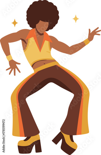 Disco Dancer in Retro Outfit with Afro and Platform Shoes.
