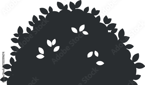 Stylized silhouette vector illustration of a bush with leaves ideal for nature-themed design projects and landscaping.