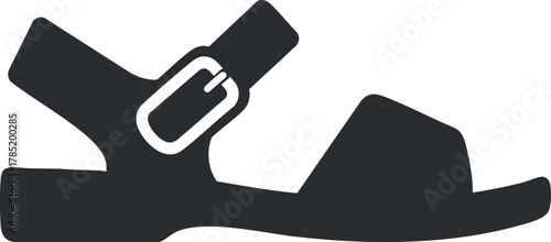 Stylish black vector illustration of a sandal featuring a strap design, ideal for fashion and footwear branding.