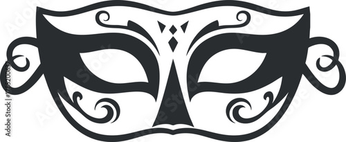 Intricate black and white vector illustration of a decorative mask, perfect for event branding and festive designs