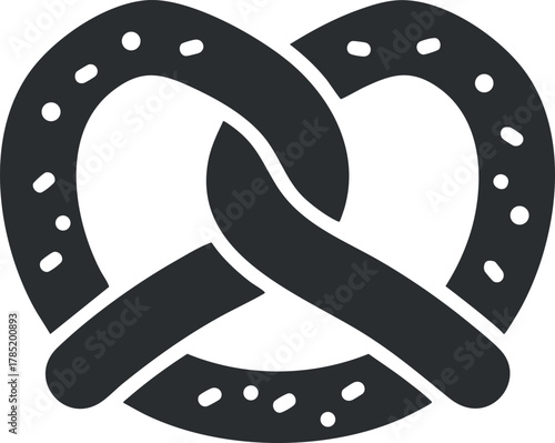 Minimalist black and white vector illustration of a pretzel, ideal for food branding and culinary design projects