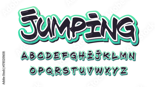 black and green outline 3d isolated letters in graffiti style