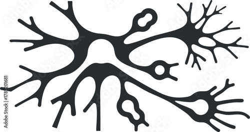 Abstract black vector illustration of organic shapes resembling neural connections, ideal for scientific and artistic designs.