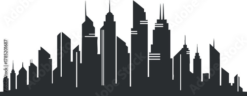 Stylish black silhouette vector illustration of a modern city skyline, suitable for urban design and architectural projects