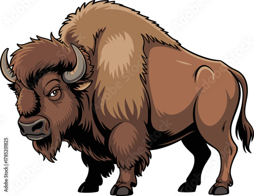 Cartoon illustration of a bison a large mammal vector drawing for wildlife and nature designs