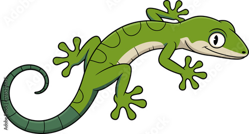 Cartoon green gecko illustration cute reptile vector design isolated on white background