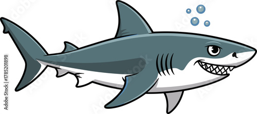 Cartoon shark illustration a vector image of a great white shark with bubbles isolated on white background