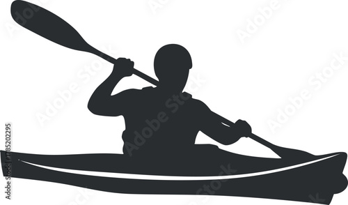Silhouette vector illustration of a person kayaking on water, ideal for sports and outdoor recreation projects