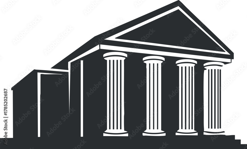 Naklejka premium Classic black and white vector illustration of a historic building featuring columns, ideal for architecture and design projects