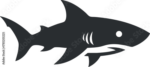 Stylized black and white vector illustration of a shark, ideal for marine-themed designs and logos