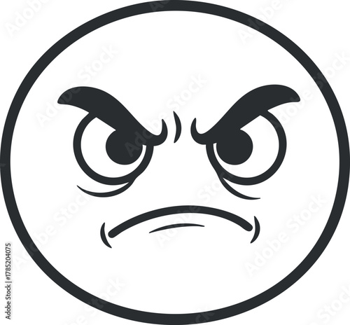 Angry emoticon vector illustration featuring a frowning face with furrowed eyebrows, ideal for social media and communication designs