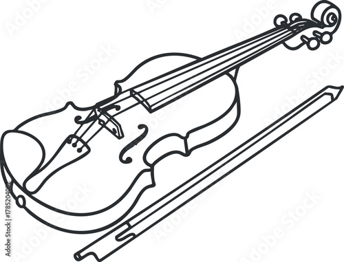 Outline vector illustration of a violin and bow, perfect for music-themed designs and educational projects