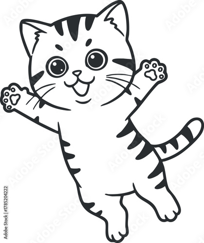 Cute and playful vector illustration of a happy kitten with a joyful expression, perfect for children's design projects.