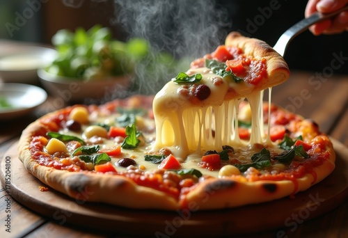 Irresistible Artisan Pizza with Melting Cheese Pulls Creatively Topped Fresh Ingredients