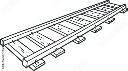 Outline vector illustration of a wooden railroad track design for transportation and engineering concepts