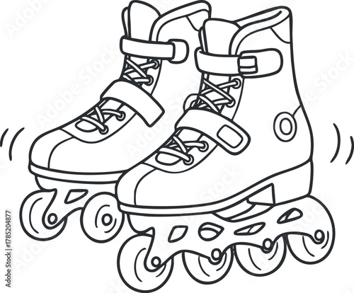 Outline vector illustration of rollerblades designed for active lifestyle and sports branding projects