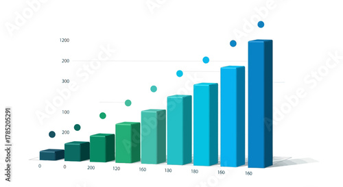 3D Bar Chart Showing Growth and Progress in Business and Finance.