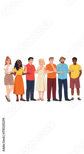 A diverse group of multiethnic people standing together in a line.