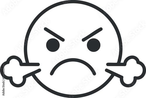 Outline vector illustration of an angry face emoticon expressing frustration and displeasure for digital design projects.