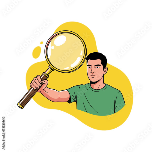 Man Holding Magnifying Glass - Searching and Investigating with Focus.