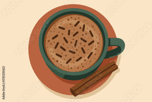 Pine icon brown cocoa sprinkles delight cinnamon texture mug vector no saucer