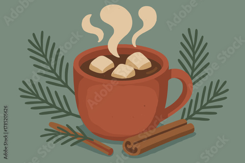 Mug delight shapes cocoa no text geometric icon style emojis vector green