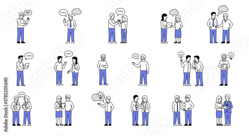 People communicating and interacting with each other in various scenarios.