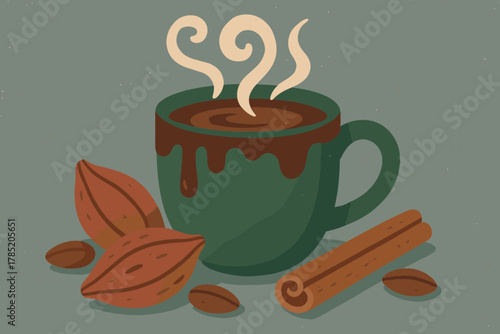 Dusty cozy chocolate vector icon numbers organic delight text cup cream no