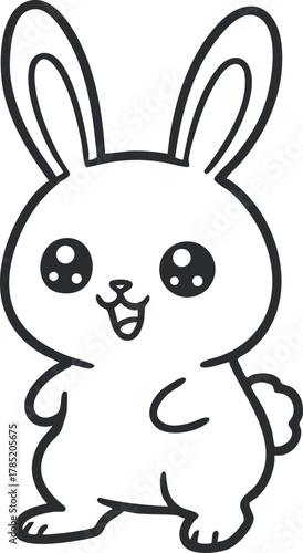 Cute cartoon bunny character in outline style, perfect for children's illustrations, playful designs, and creative projects.