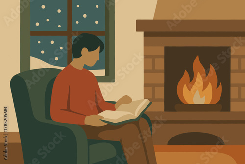 Paper white icon fireside glow text numbers punctuation vector cohesive reading cozy