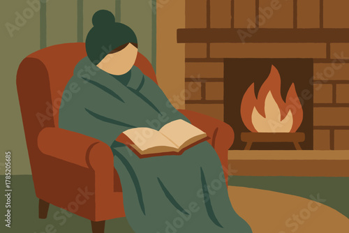 Icon negative fireplace cozy person cream no vector taupe reading cohesive letters
