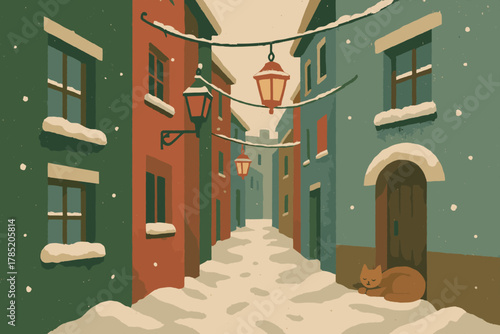 Tranquility composition style grain narrow numbers typography city resting winter icon no