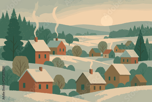 Soft dusty illuminating no vector text village snowy geometric speech icon sunrise