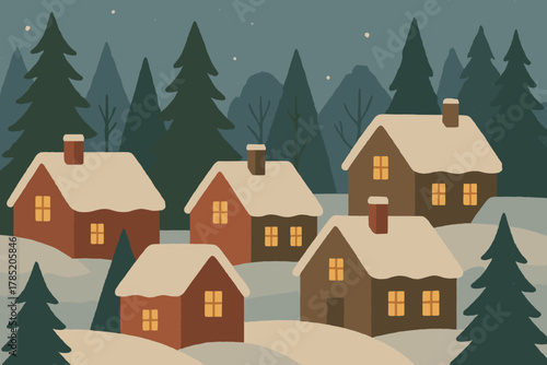 Negative icon punctuation vector snowy serenity labels no any marks village composition