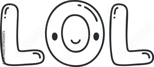 Playful vector illustration of the text 'LOL' featuring a smiling face, ideal for social media and fun designs