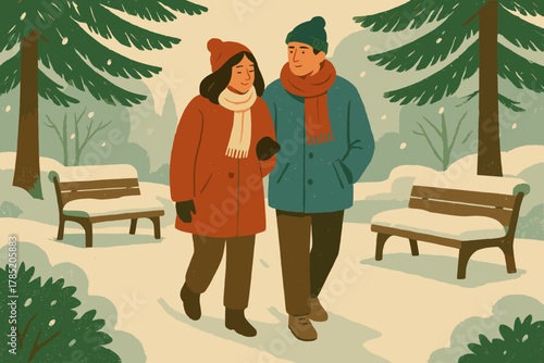 Icon winter through stroll illustration cohesive no letters soft park vector snowy