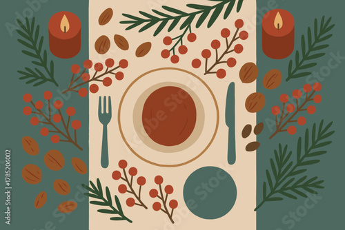 Candles style table minimalism labels characters dinner vector icon festive dusty layout