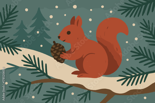 Red animals labels icon winter vector flakes nature soft handmade taupe forest