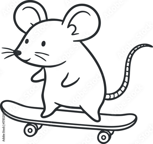 Playful cartoon vector illustration of a cute mouse skateboarding, perfect for children's designs and playful themes