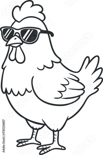 Playful cartoon vector illustration of a cool chicken wearing sunglasses, perfect for humorous designs and branding projects